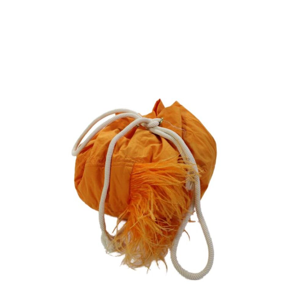 Odeeh Womens Cotton Feather Drawstring Small Circle Handbag Orange